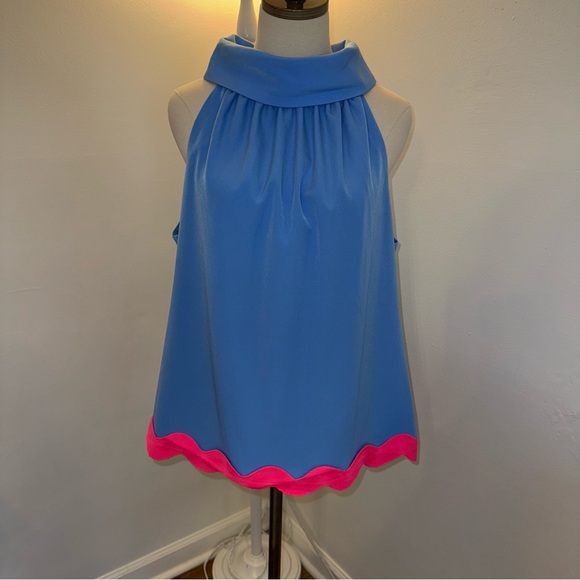 Sail to Sable Women’s XL Marina Blue Pink Ric Rac Sleeveless Blouse Top - Picture 2 of 7